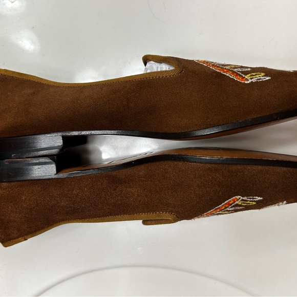 Women’s Stubbs & Wootton Brown Suede Embroidered Loafers SIZE 9AA Rare - Picture 2 of 11